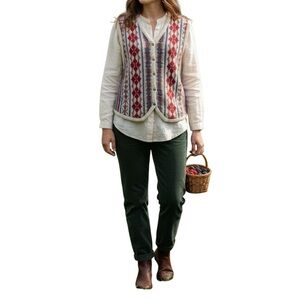 Lizwear Womens Vintage Sweater Size LP Cottagecore Knit Fair Isle Cozy Boho